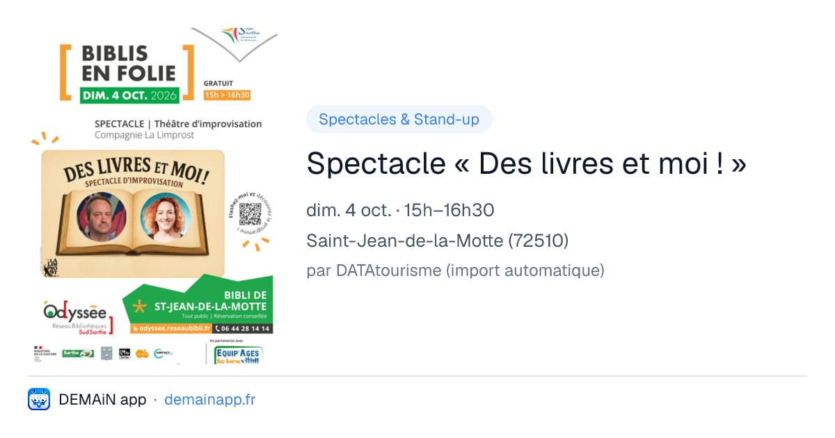 Spectacle « Des livres et moi ! » — Saint-Jean-de-la-Motte