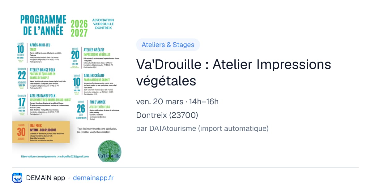 Va'Drouille : Atelier Impressions végétales — Dontreix