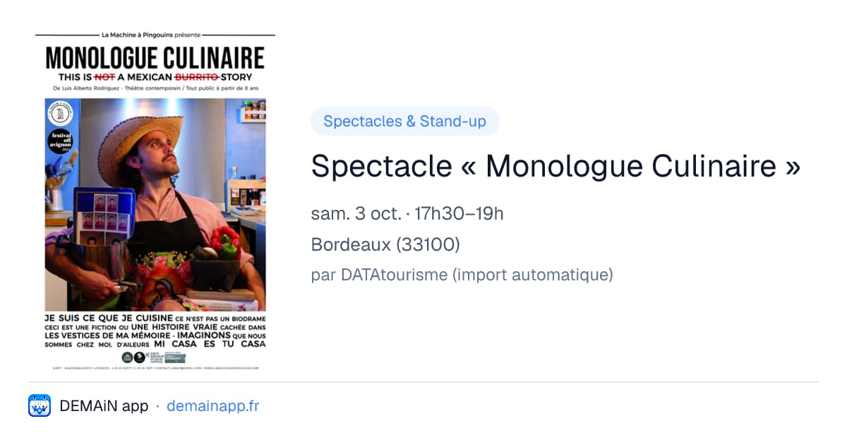 Spectacle « Monologue Culinaire » — Bordeaux