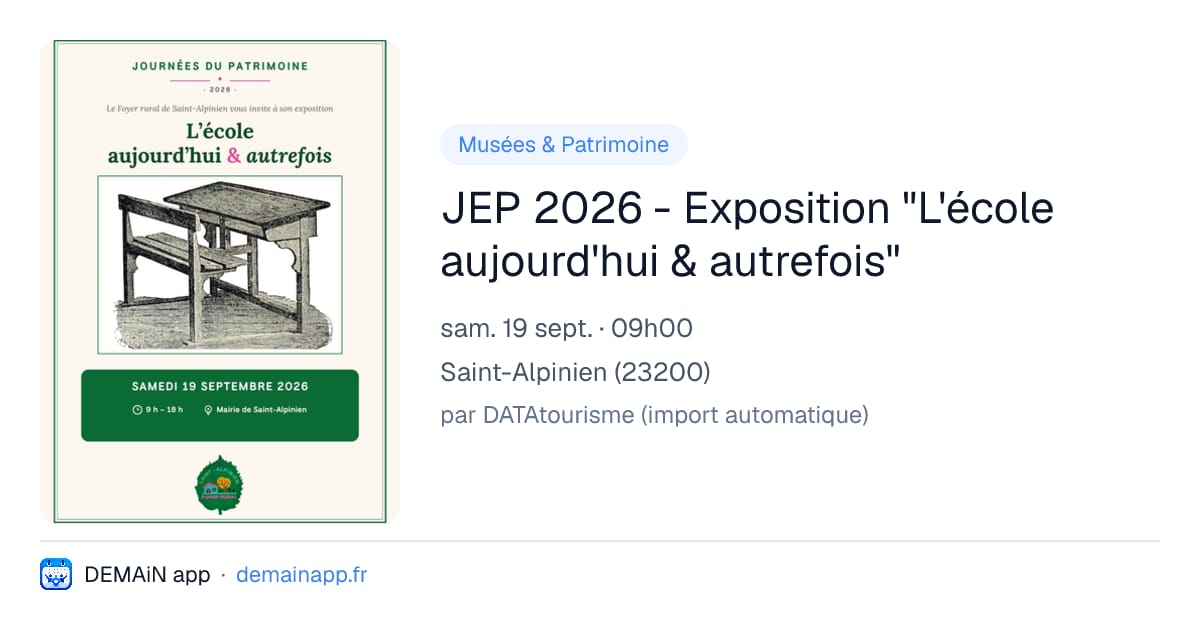 JEP 2026 - Exposition "L'école aujourd'hui & autrefois" — Saint-Alpinien