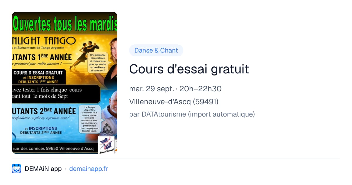 Cours d'essai gratuit — Villeneuve-d'Ascq