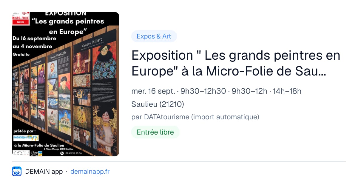 Exposition " Les grands peintres en Europe" à la Micro-Folie de Saulieu — Saulieu