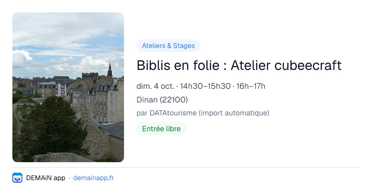 Biblis en folie : Atelier cubeecraft — Dinan