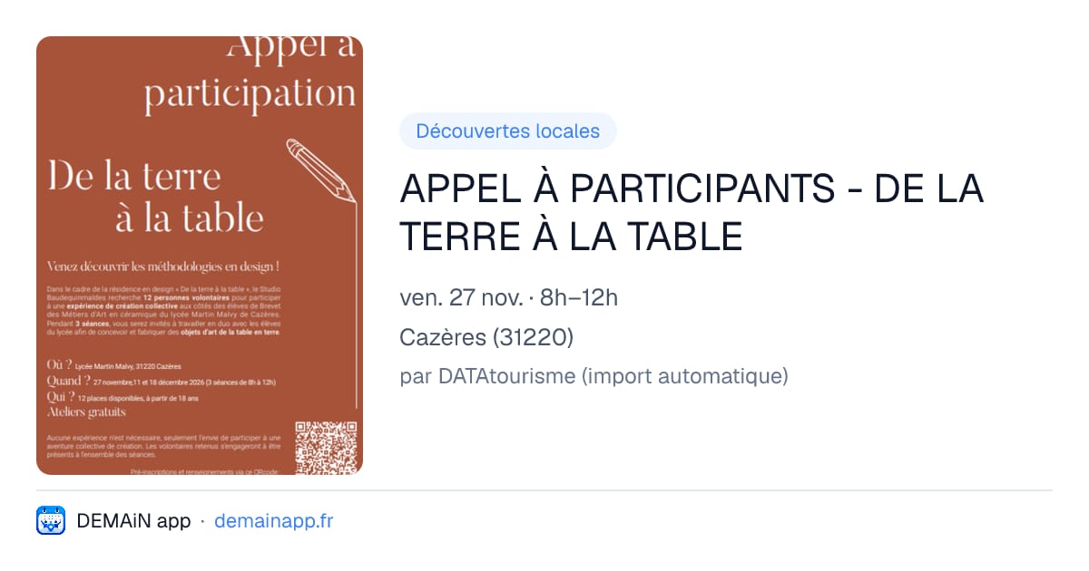 APPEL À PARTICIPANTS - DE LA TERRE À LA TABLE — Cazères