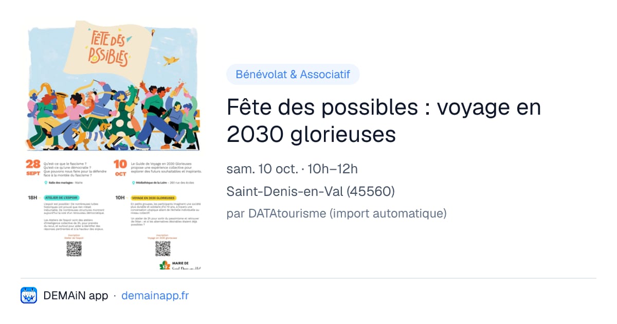 Fête des possibles : voyage en 2030 glorieuses — Saint-Denis-en-Val