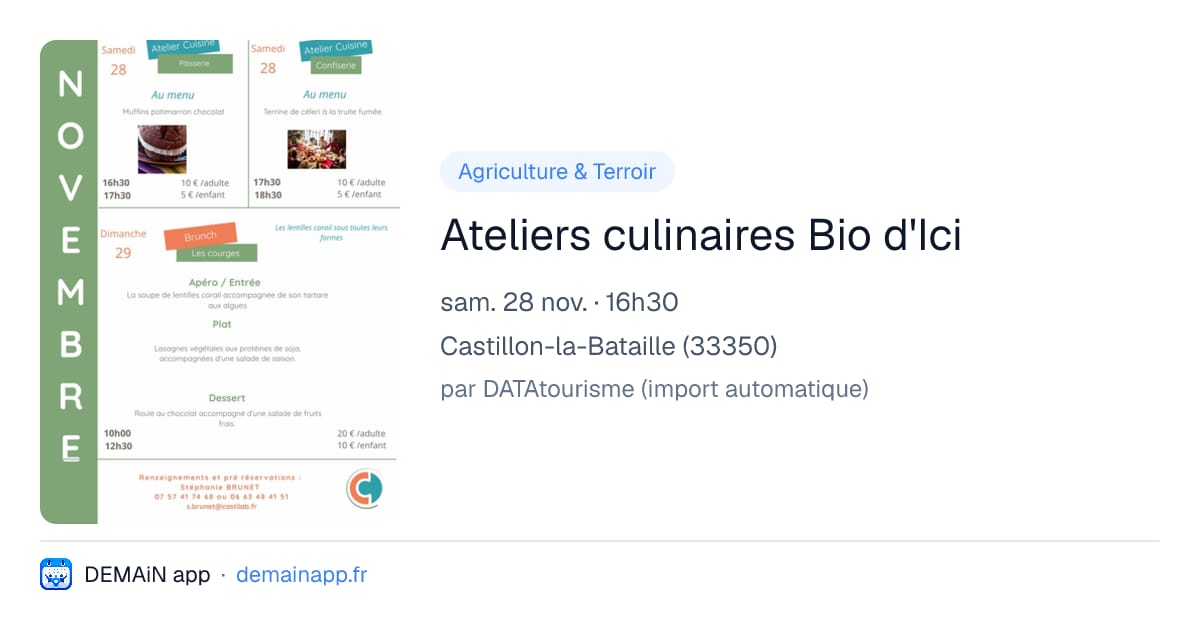 Ateliers culinaires Bio d'Ici — Castillon-la-Bataille