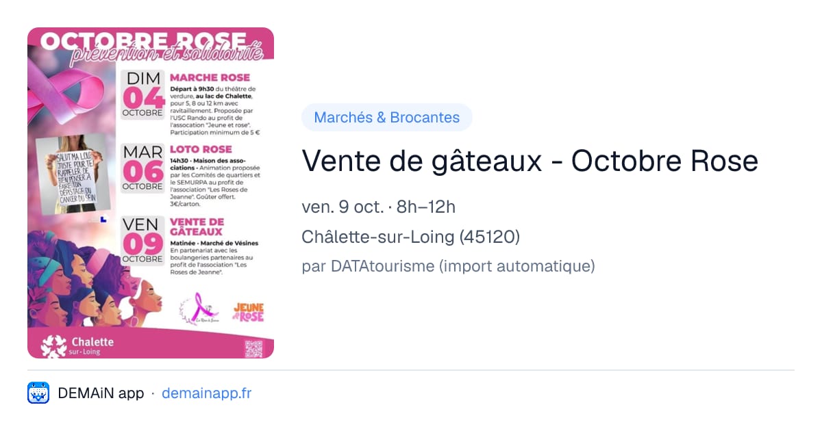 Vente de gâteaux - Octobre Rose — Châlette-sur-Loing