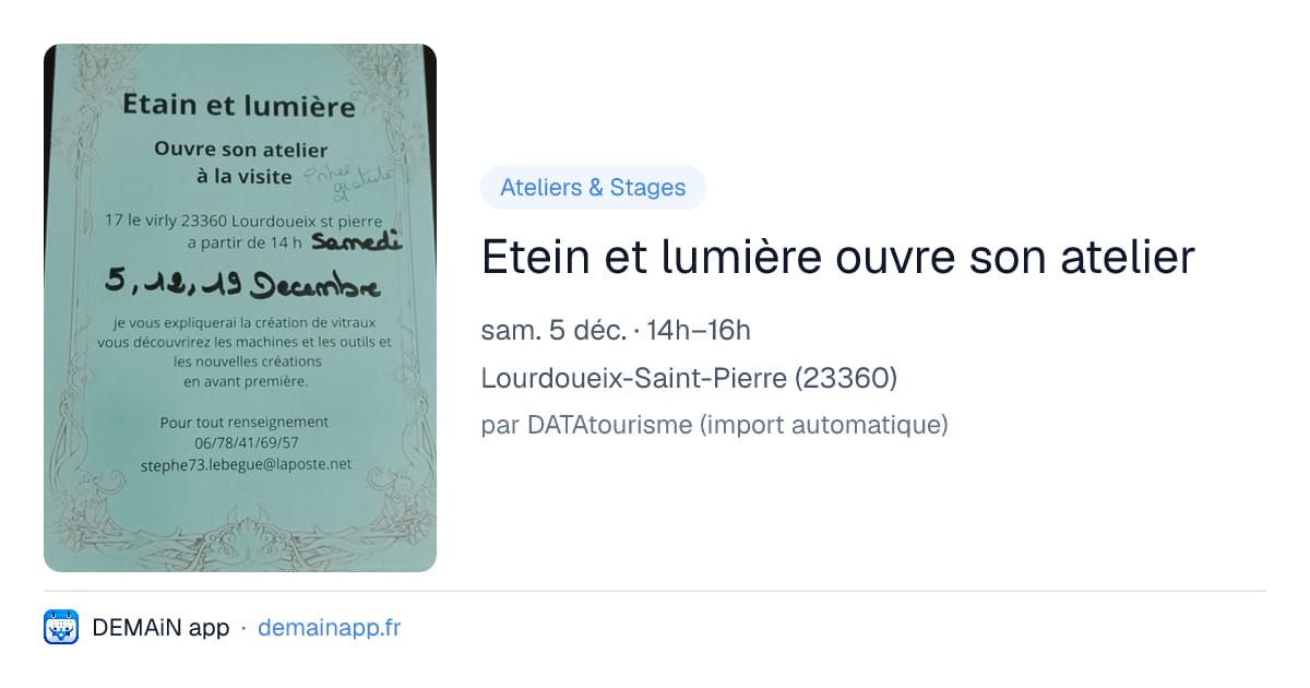 Etein et lumière ouvre son atelier — Lourdoueix-Saint-Pierre