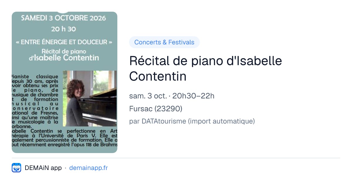 Récital de piano d'Isabelle Contentin — Fursac