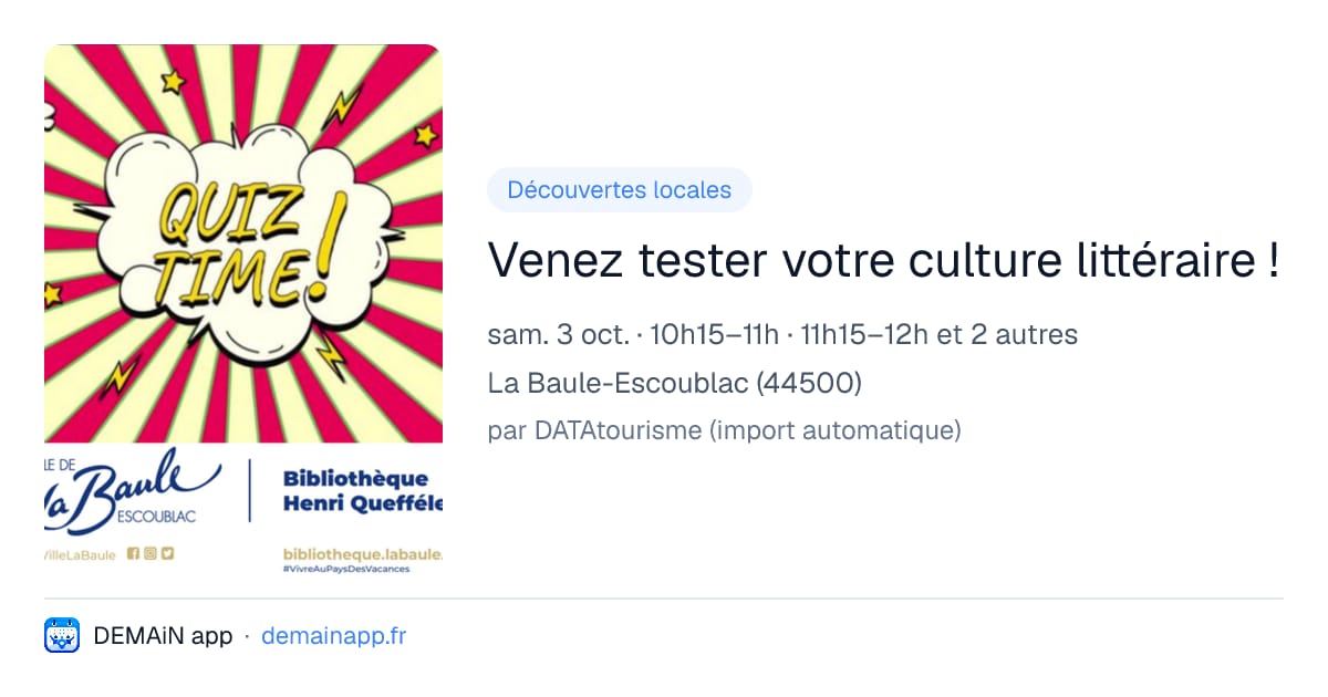 Venez tester votre culture littéraire ! — La Baule-Escoublac