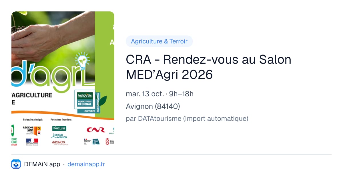CRA - Rendez-vous au Salon MED’Agri 2026 — Avignon