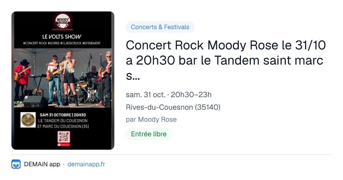 Concert Rock Moody Rose le 31/10 a 20h30 bar le Tandem saint marc sur couesnon — Rives-du-Couesnon