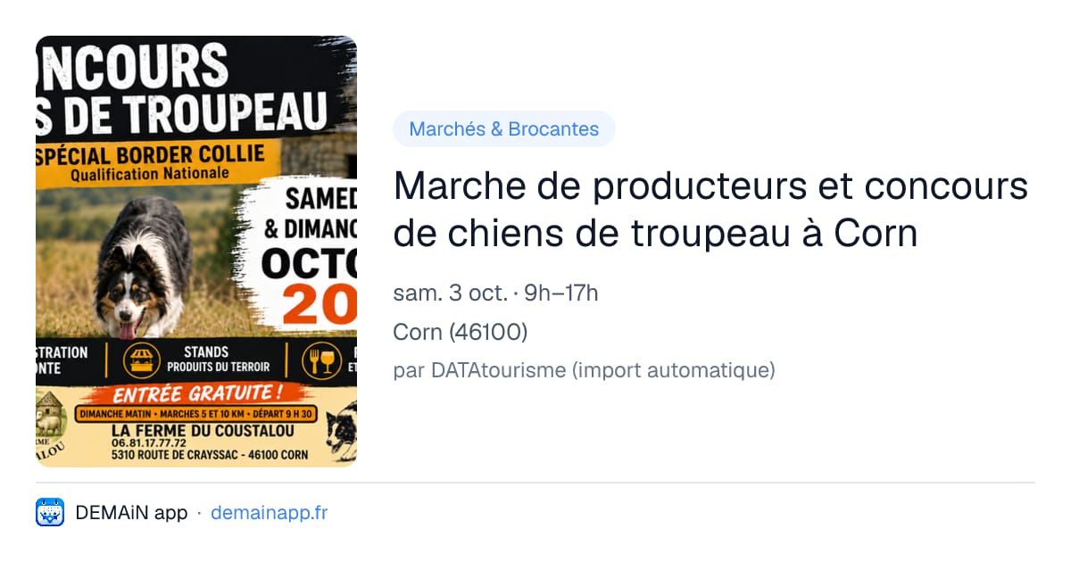 Marche de producteurs et concours de chiens de troupeau à Corn — Corn