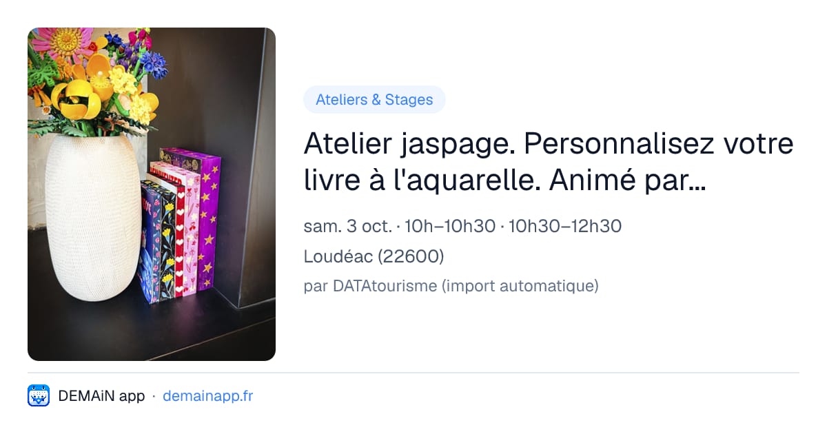 Atelier jaspage. Personnalisez votre livre à l'aquarelle. Animé par Camille Bretel — Loudéac