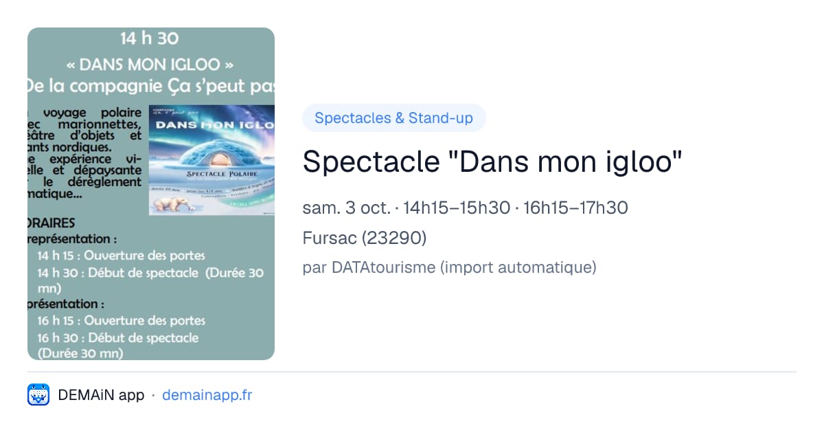 Spectacle "Dans mon igloo" — Fursac
