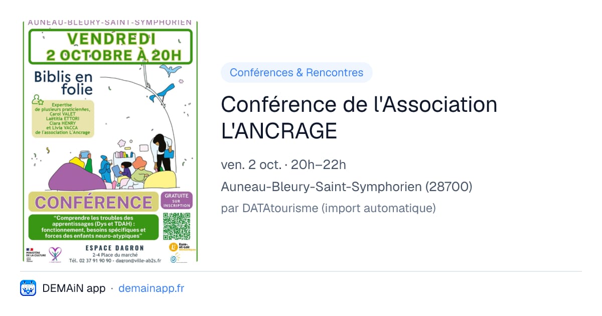 Conférence de l'Association L'ANCRAGE — Auneau-Bleury-Saint-Symphorien