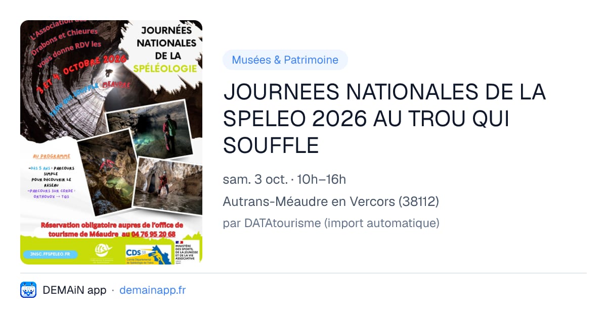 JOURNEES NATIONALES DE LA SPELEO 2026 AU TROU QUI SOUFFLE — Autrans-Méaudre en Vercors