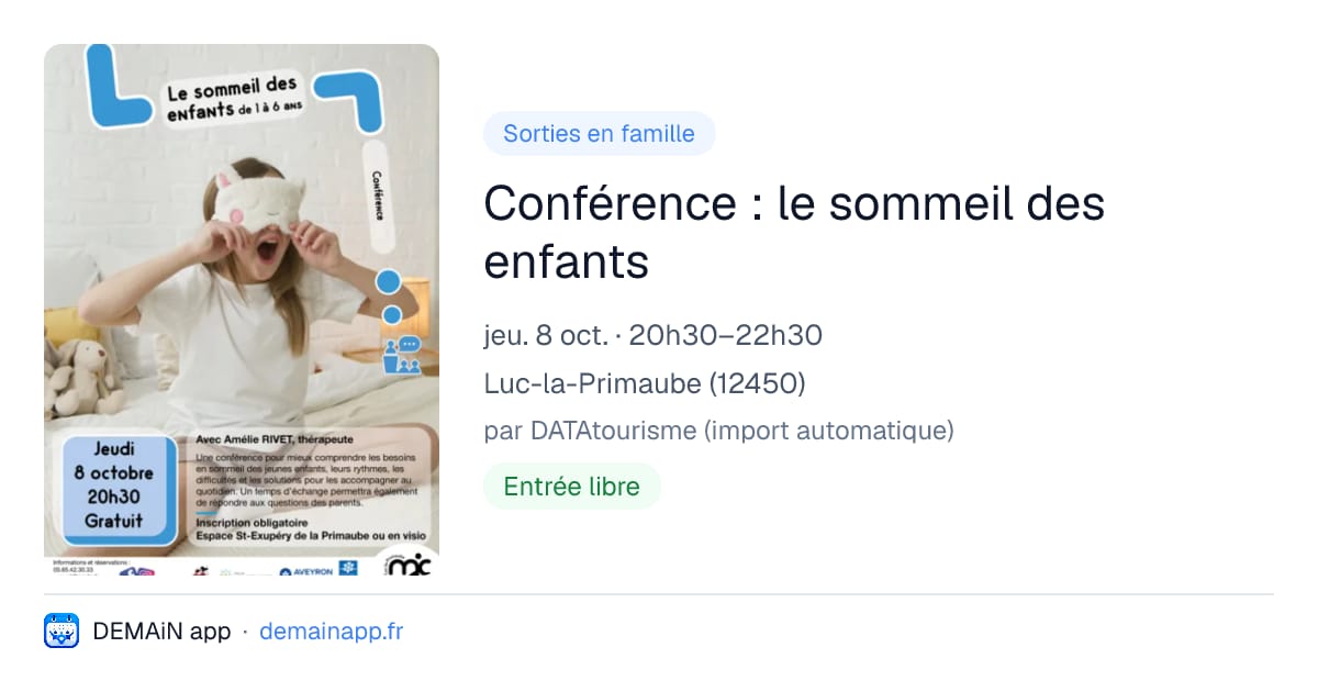 Conférence : le sommeil des enfants — Luc-la-Primaube