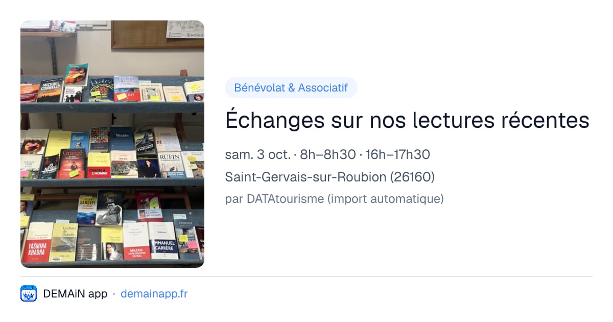 Échanges sur nos lectures récentes — Saint-Gervais-sur-Roubion