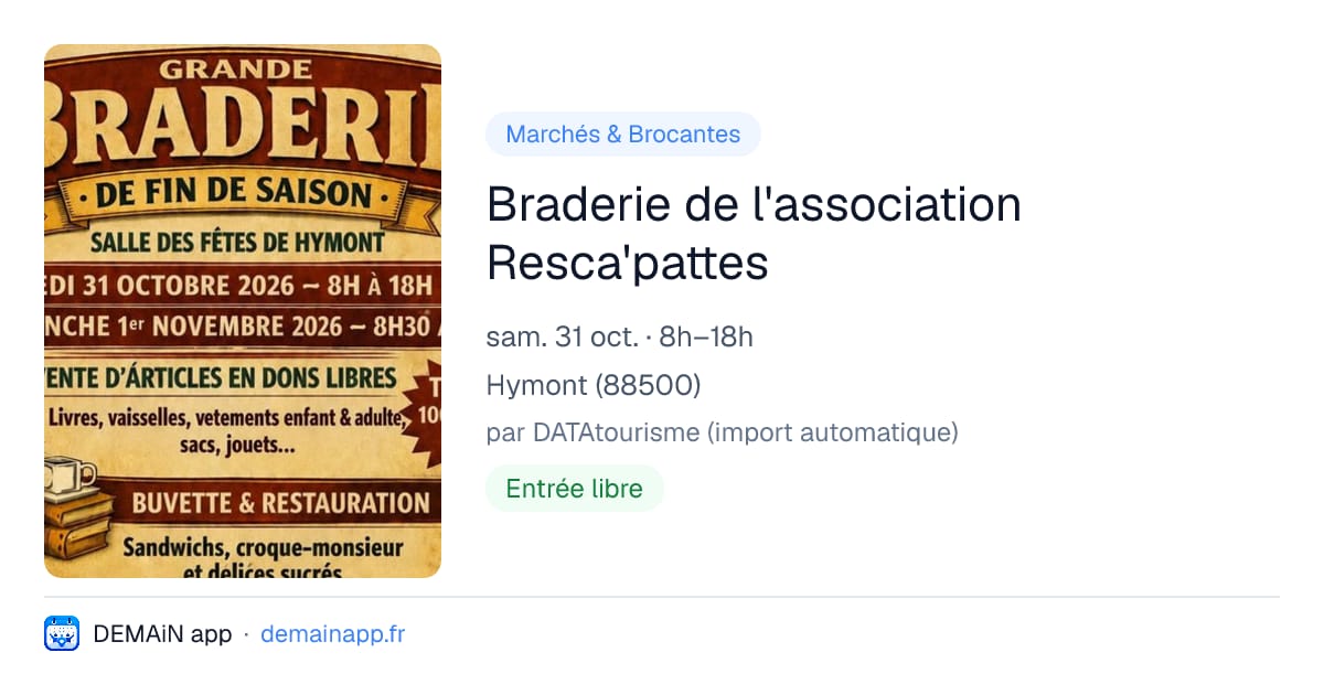 Braderie de l'association Resca'pattes — Hymont