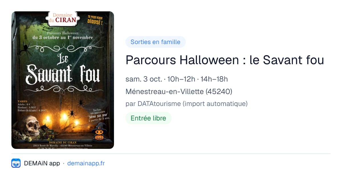 Parcours Halloween : le Savant fou — Ménestreau-en-Villette