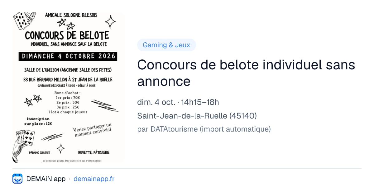 Concours de belote individuel sans annonce — Saint-Jean-de-la-Ruelle