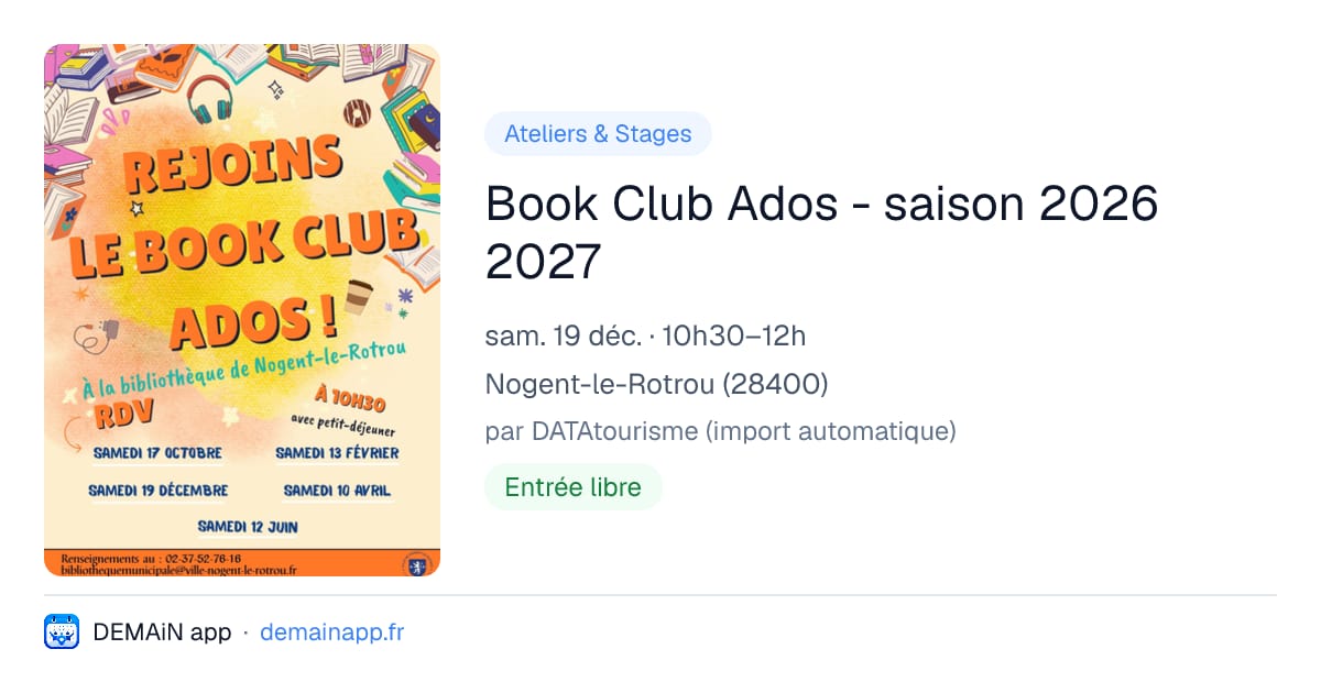 Book Club Ados - saison 2026 2027 — Nogent-le-Rotrou