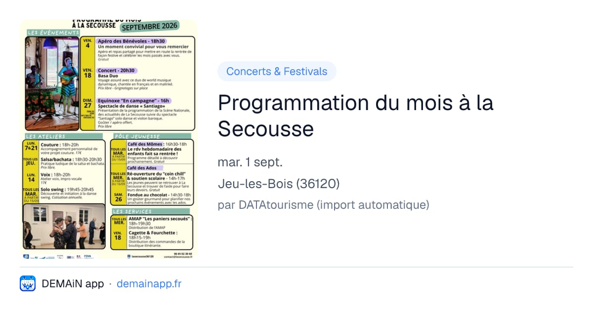 Programmation du mois à la Secousse — Jeu-les-Bois