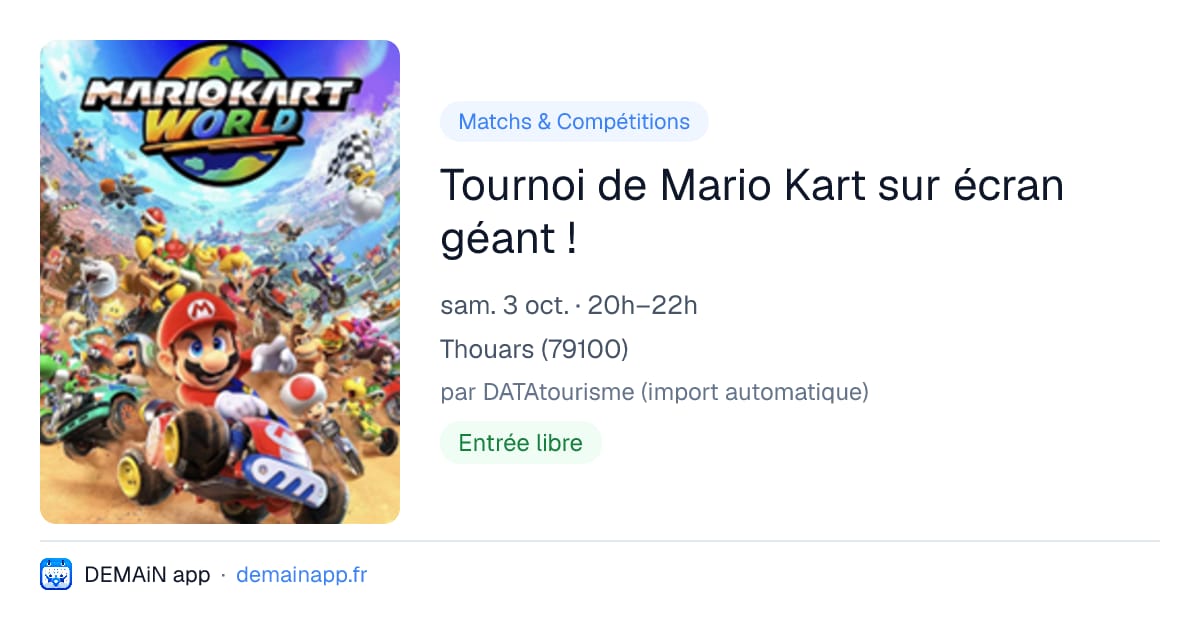 Tournoi de Mario Kart sur écran géant ! — Thouars