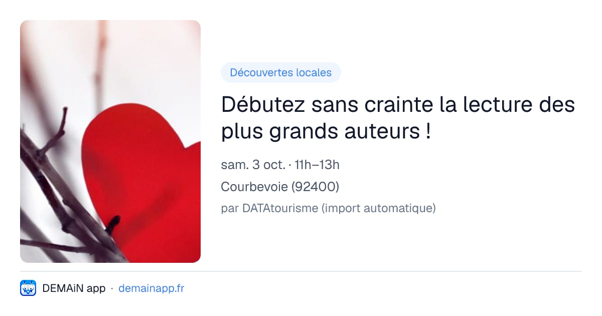 Débutez sans crainte la lecture des plus grands auteurs ! — Courbevoie