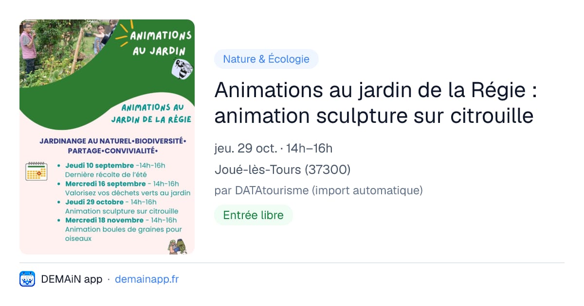 Animations au jardin de la Régie : animation sculpture sur citrouille — Joué-lès-Tours