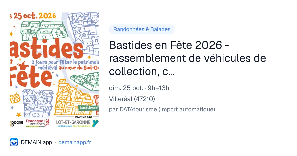 Bastides en Fête 2026 - rassemblement de véhicules de collection, concert et randonnée — Villeréal
