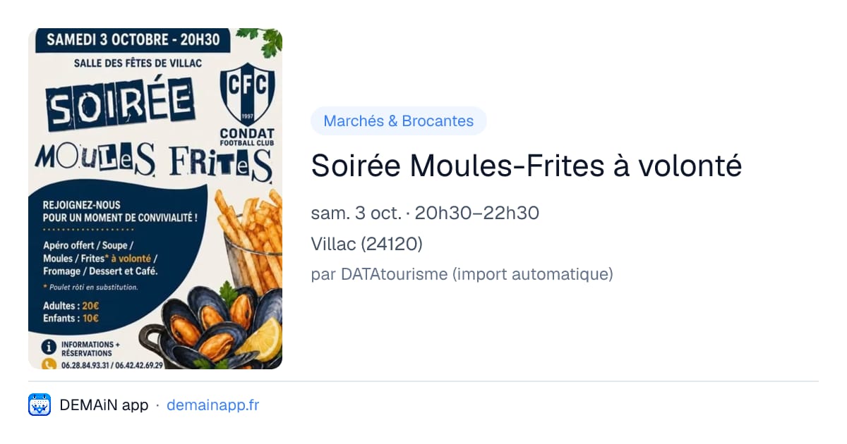 Soirée Moules-Frites à volonté — Villac
