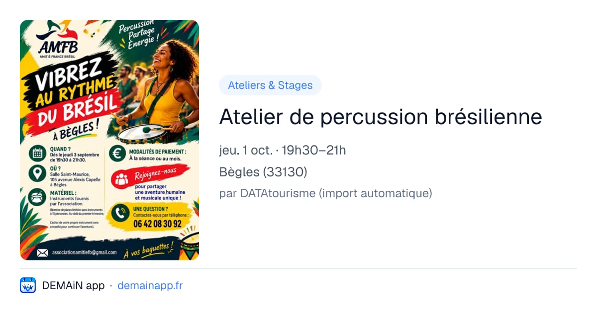 Atelier de percussion brésilienne — Bègles