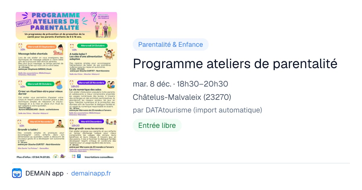 Programme ateliers de parentalité — Châtelus-Malvaleix