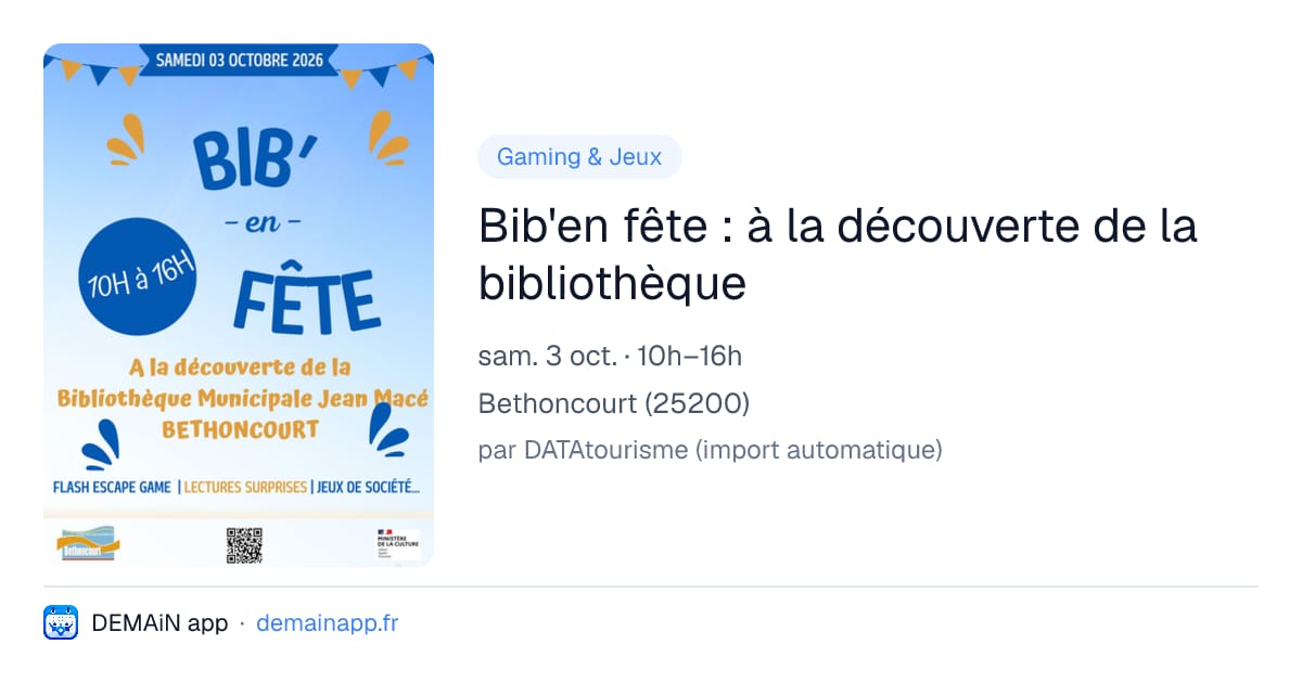 Bib'en fête : à la découverte de la bibliothèque — Bethoncourt