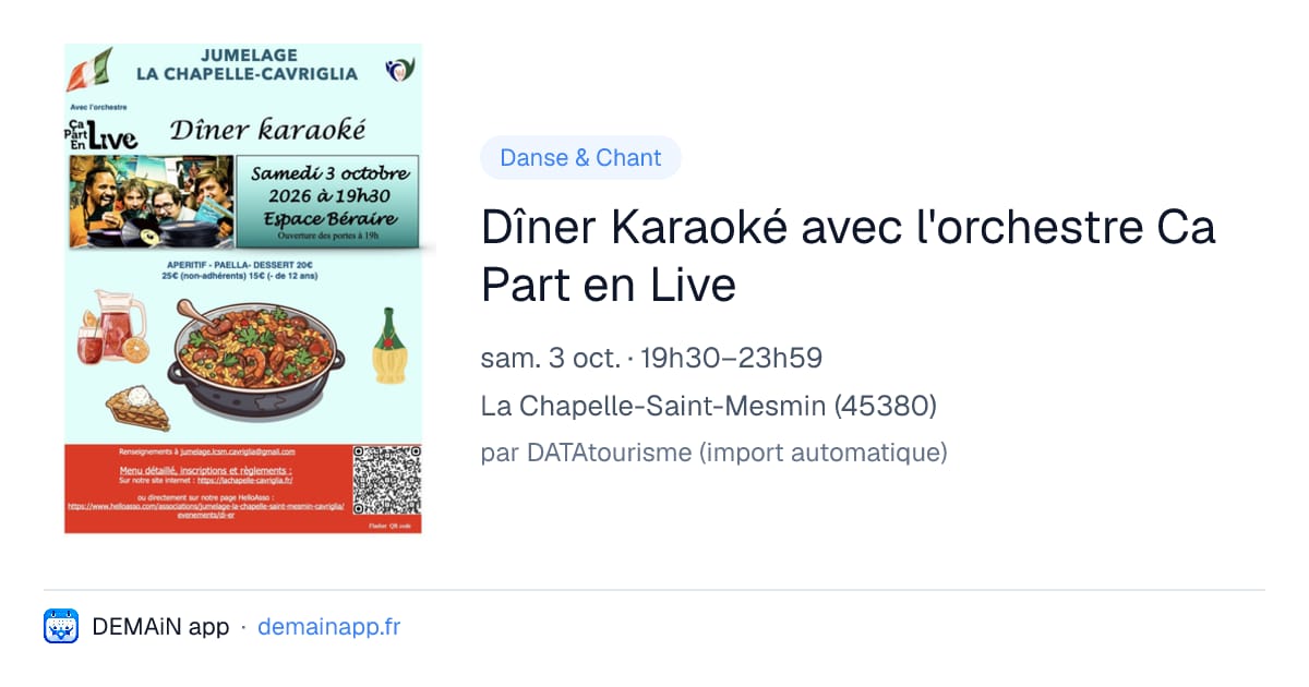 Dîner Karaoké avec l'orchestre Ca Part en Live — La Chapelle-Saint-Mesmin