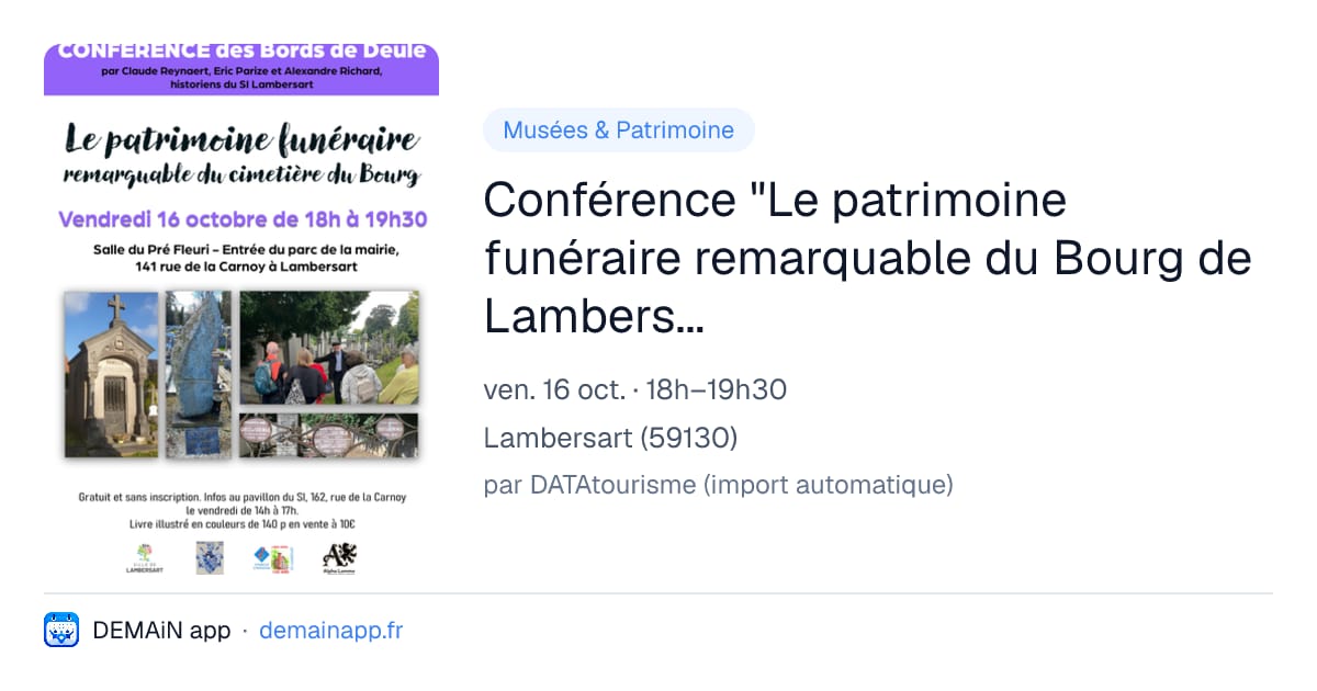 Conférence "Le patrimoine funéraire remarquable du Bourg de Lambersart" — Lambersart