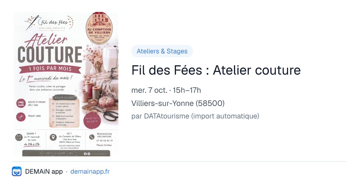Fil des Fées : Atelier couture — Villiers-sur-Yonne
