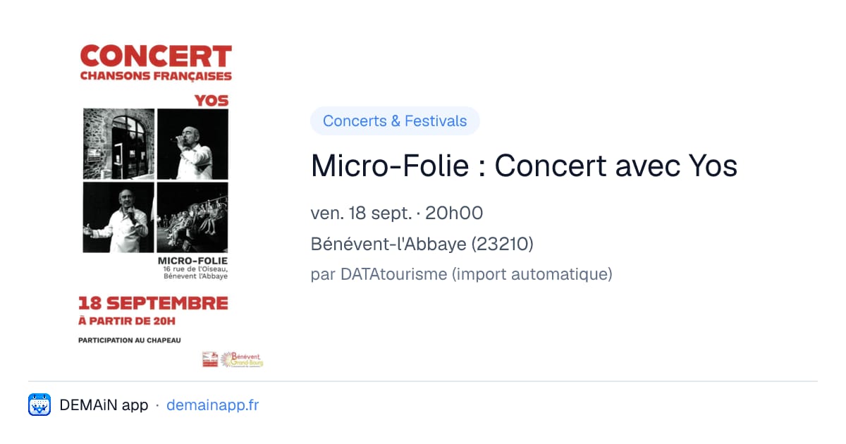 Micro-Folie : Concert avec Yos — Bénévent-l'Abbaye