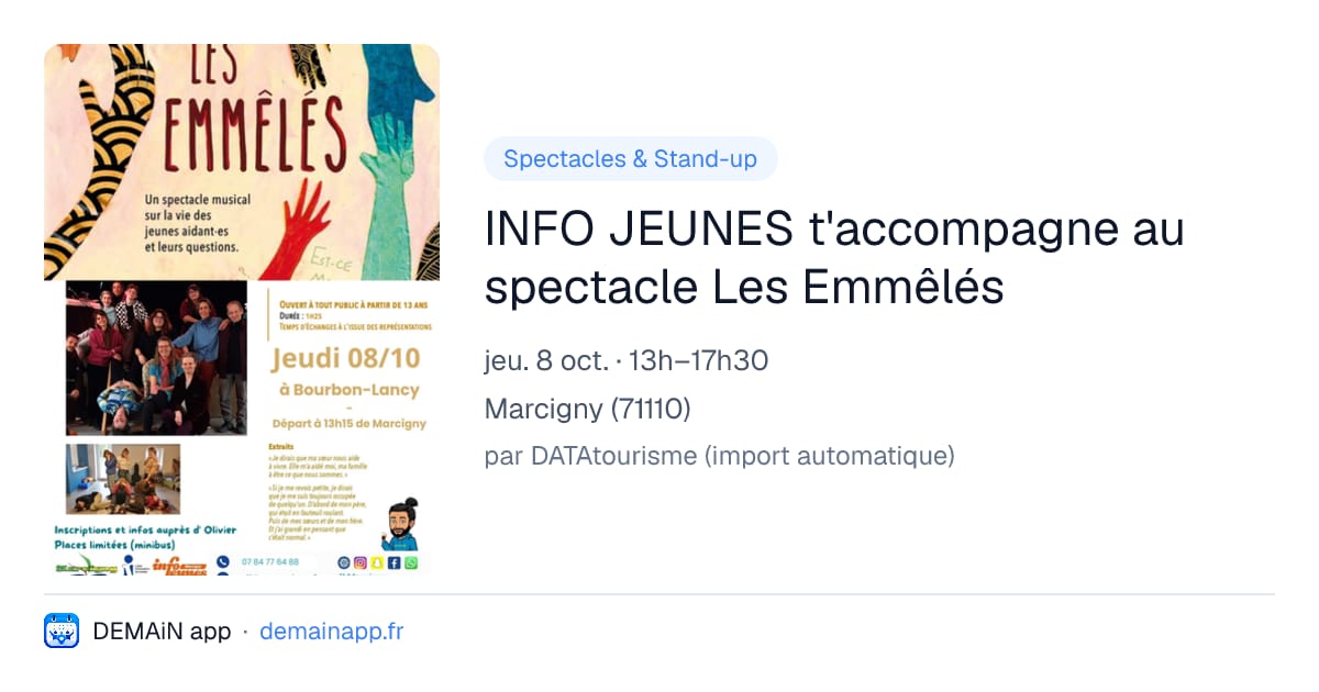 INFO JEUNES t'accompagne au spectacle Les Emmêlés — Marcigny