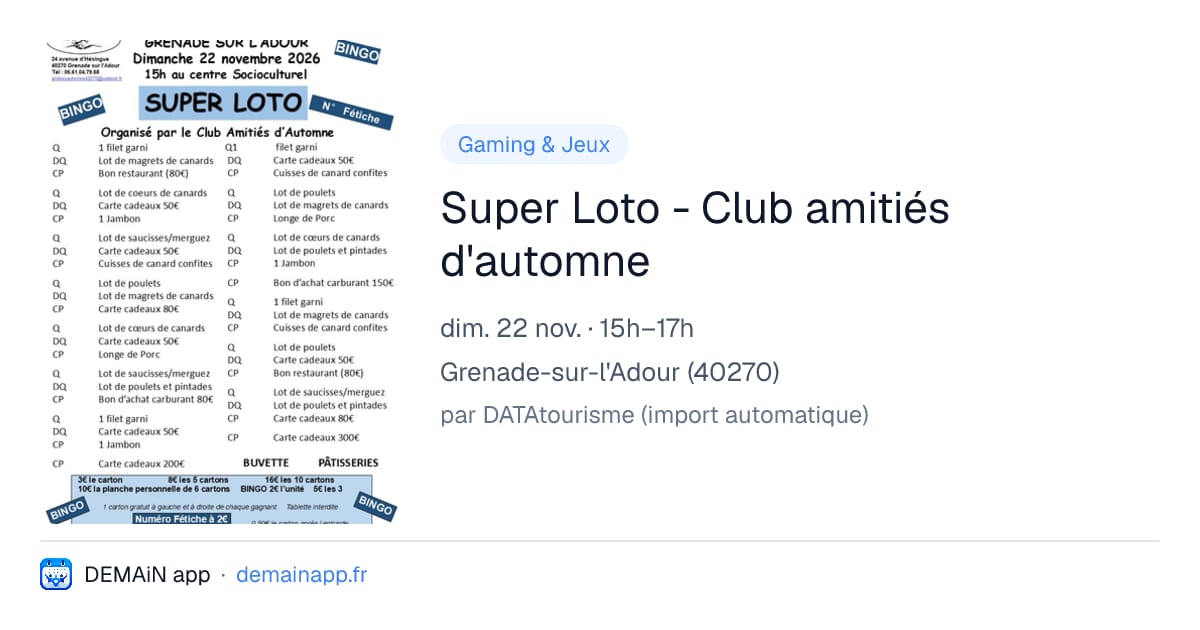 Super Loto - Club amitiés d'automne — Grenade-sur-l'Adour