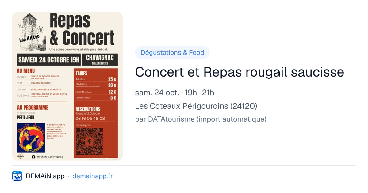 Concert et Repas rougail saucisse — Les Coteaux Périgourdins