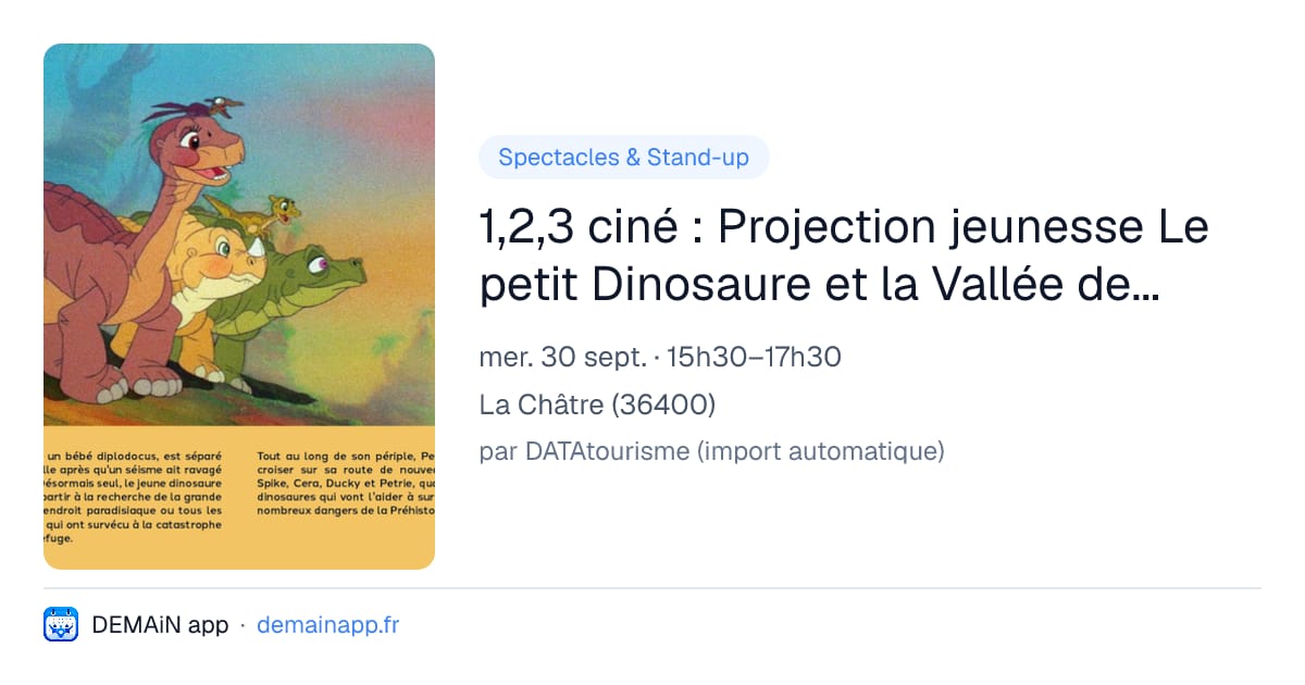 1,2,3 ciné : Projection jeunesse Le petit Dinosaure et la Vallée des Merveilles — La Châtre