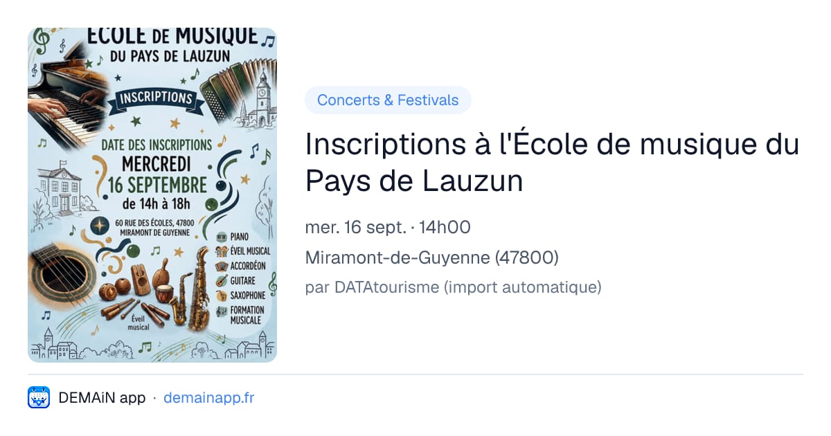 Inscriptions à l'École de musique du Pays de Lauzun — Miramont-de-Guyenne