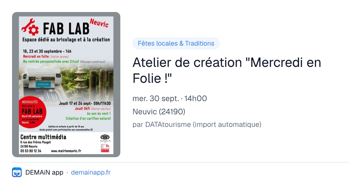 Atelier de création "Mercredi en Folie !" — Neuvic