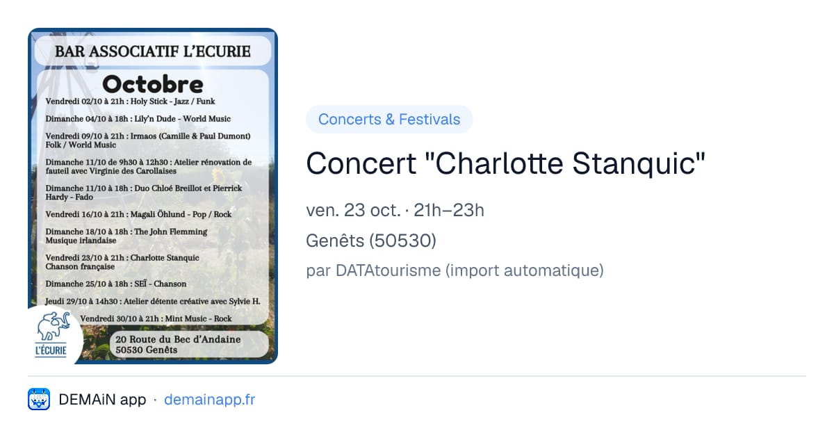 Concert "Charlotte Stanquic" — Genêts
