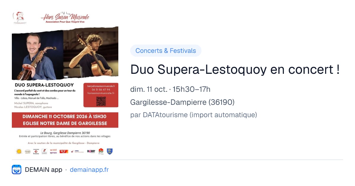 Duo Supera-Lestoquoy en concert ! — Gargilesse-Dampierre