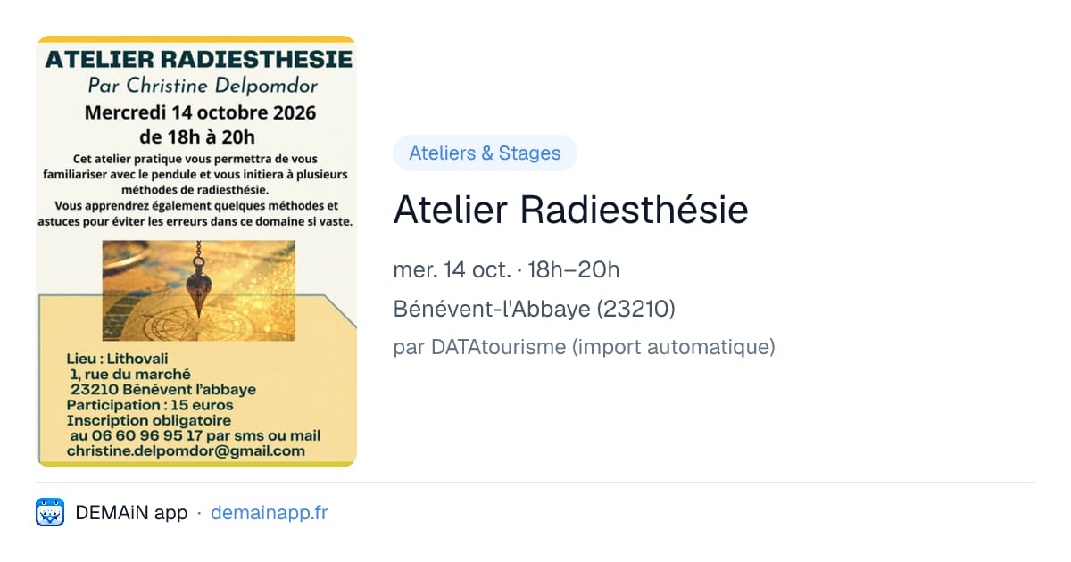 Atelier Radiesthésie — Bénévent-l'Abbaye