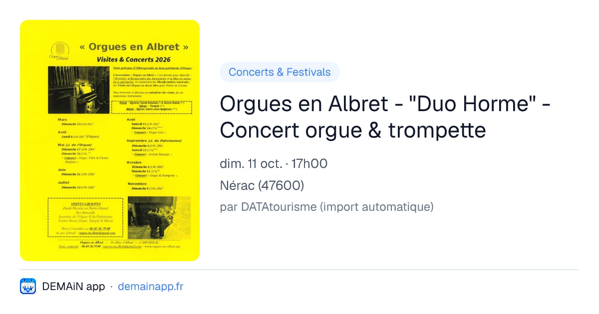 Orgues en Albret - "Duo Horme" - Concert orgue & trompette — Nérac